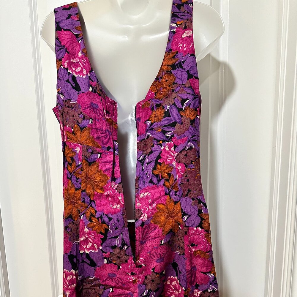 Vintage Wine Colored Floral Fit & Flare Mini Dress, Size L - Picture 9 of 9